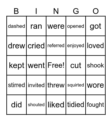 Regular & Irregular Verbs Bingo Card