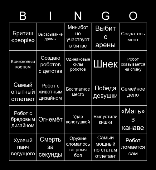 Битва роботов БИНГО Bingo Card