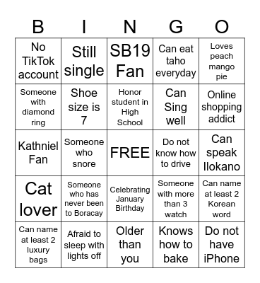 FILIPINO HUMAN BINGO Card