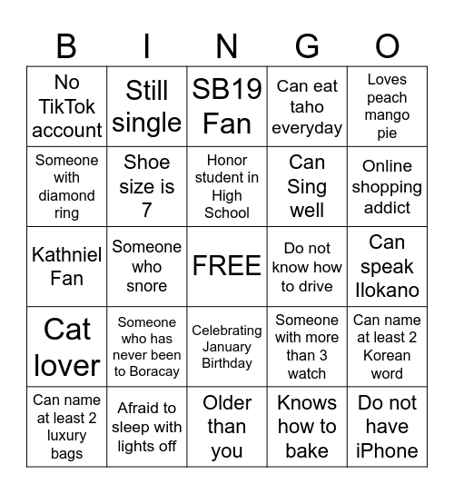 FILIPINO HUMAN BINGO Card