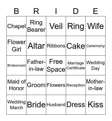 Bridal Shower Bingo Card