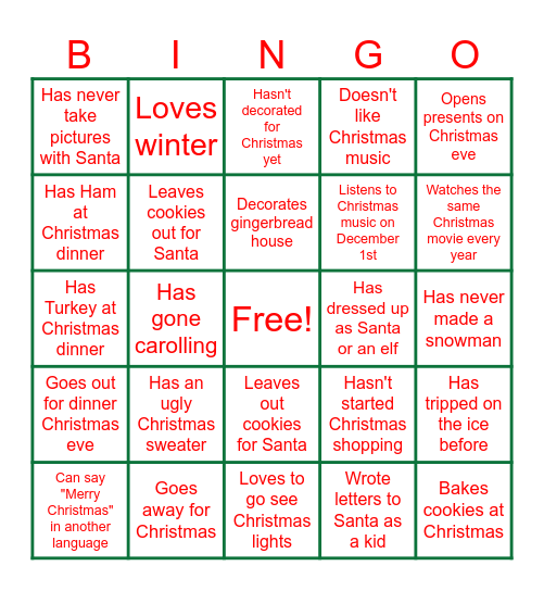 Christmas BINGO! Find Someone who... Bingo Card