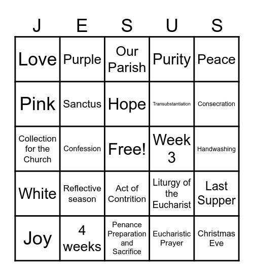 Advent and the Eucharist Bingo Card