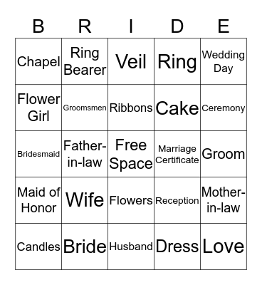 Bridal Shower Bingo Card