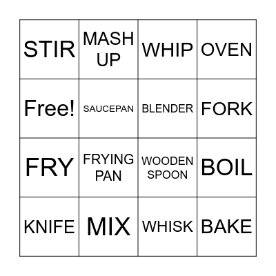 UTENSILS AND VERBS Bingo Card