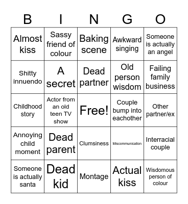Holiday movie bingo Card