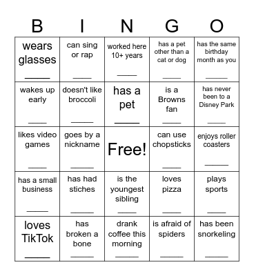 People Bingo! Find someone that... Bingo Card