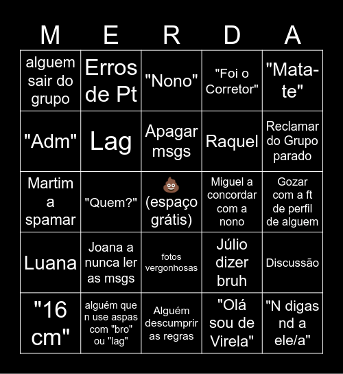 Bingo da merda Bingo Card