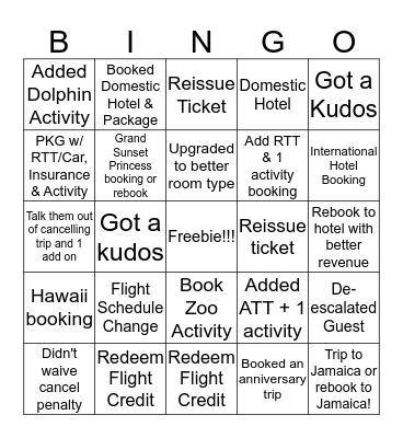 BookIt Bingo - Service *Write down the BIDs* Bingo Card