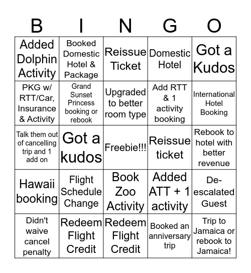 BookIt Bingo - Service *Write down the BIDs* Bingo Card