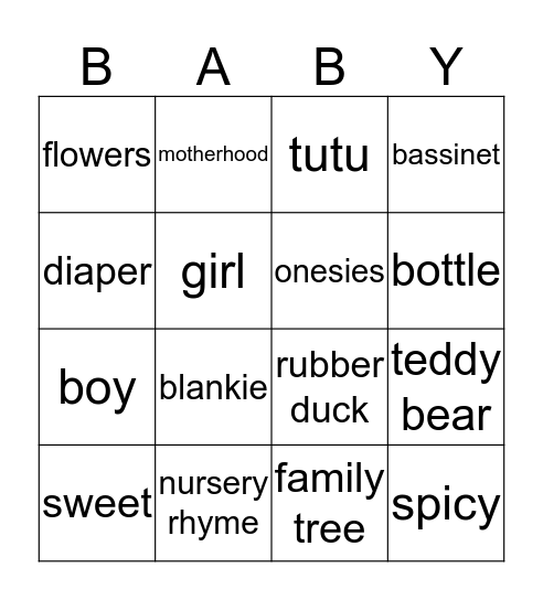 SUGAR and SPICE Bingo Card