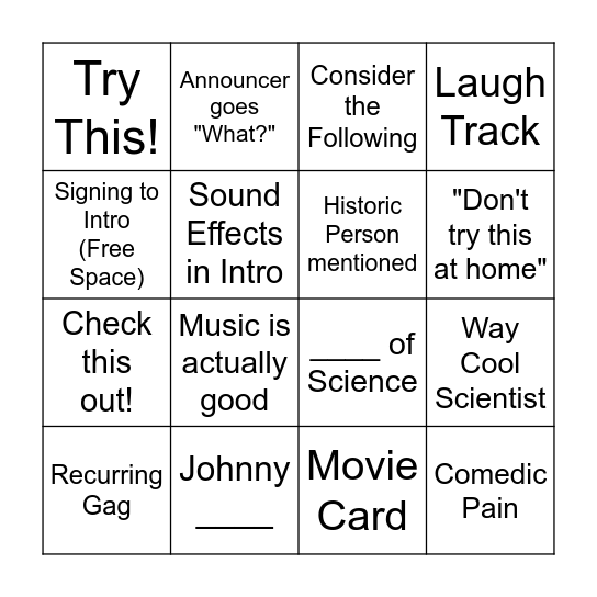 Bill Nye Bingo Card