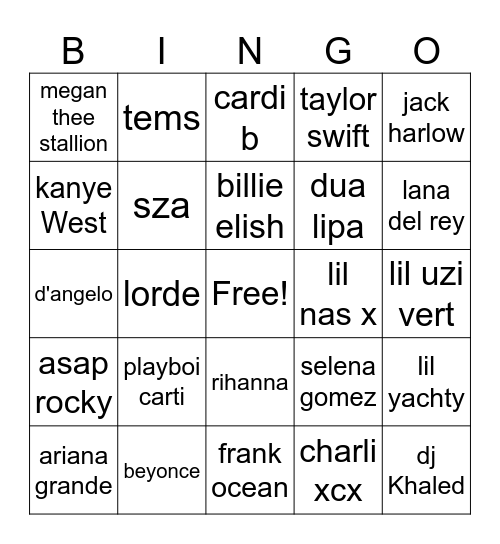 music 2023 bingo Card
