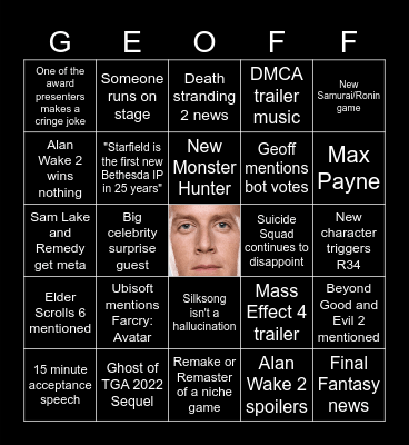 TGA 2023 Bingo Card