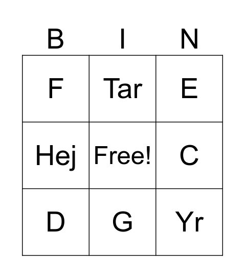 Test Bingo Card