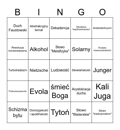 Schizoprawica Bingo Card