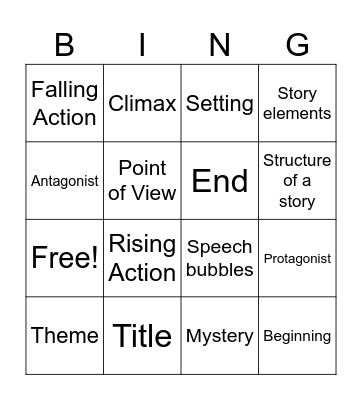 Short Story Bingo Card