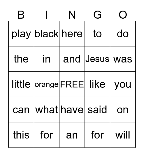 SIGHT WORD BINGO 1 Bingo Card