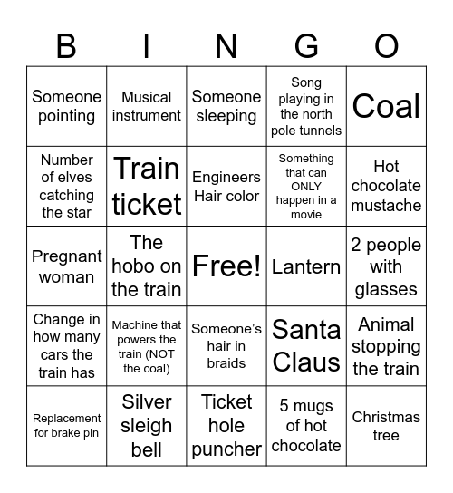 Polar Express Bingo! Bingo Card