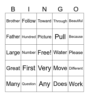 3rd Grade Sight Words Bingo Card