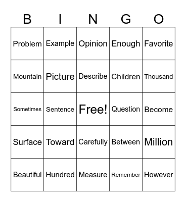 Sight Words list A Bingo Card