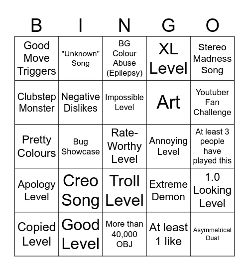 Recent Tab Bingo Card