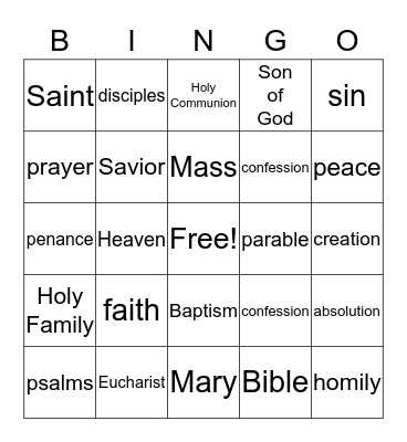 Faith Formation Bingo Card