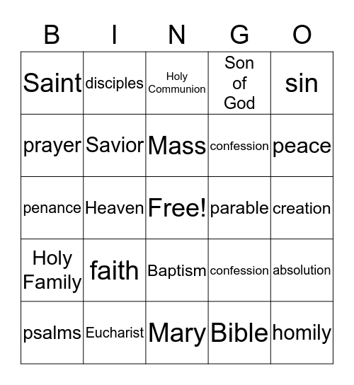 Faith Formation Bingo Card