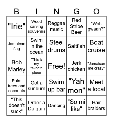 Jamaica Trip Bingo Card