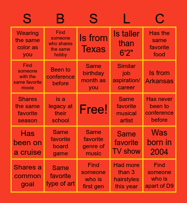 SBSLC Townhall #3 Bingo Card