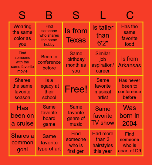 SBSLC Townhall #3 Bingo Card