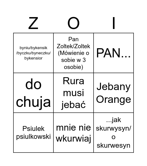 Zoltarowskie Bingo Card