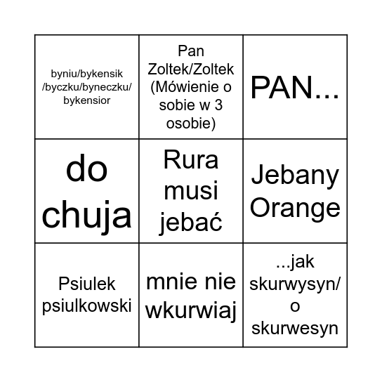 Zoltarowskie Bingo Card