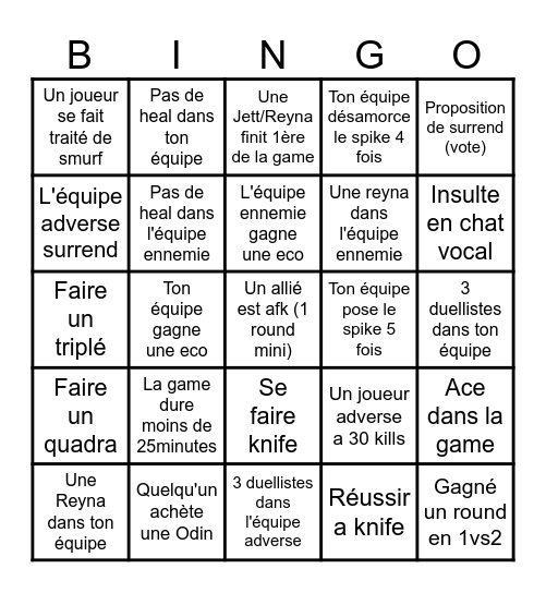 Valorant Bingo Card