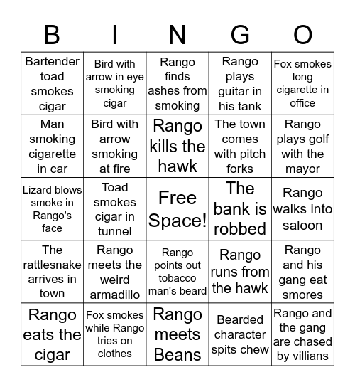 Rango Bingo- Watch Out for the Smoking Bingo Card