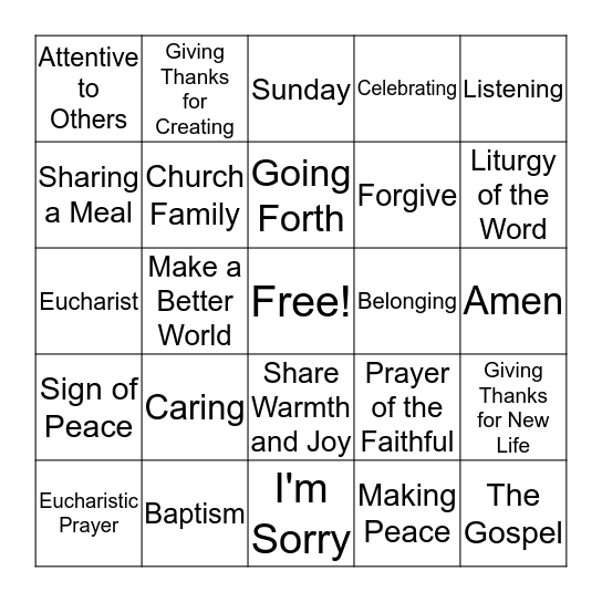 First Eucahrist Bingo Card