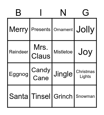 Holiday Bingo Card