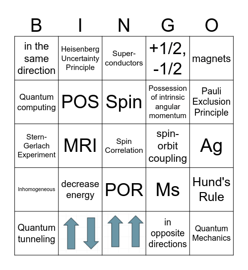 SPIN CORRELATION BINGO Card