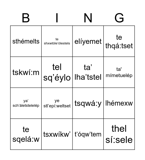 p'ilcho Bingo Card