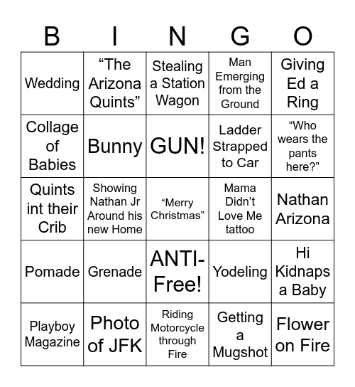 Raising Arizona - Round 1 Bingo Card