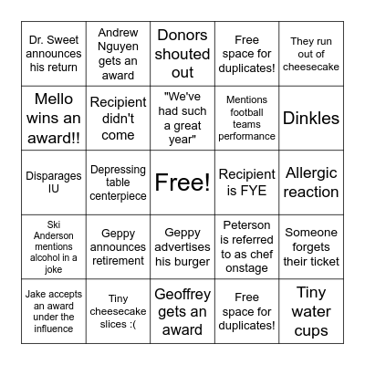 Band Banquet Bingo! Bingo Card