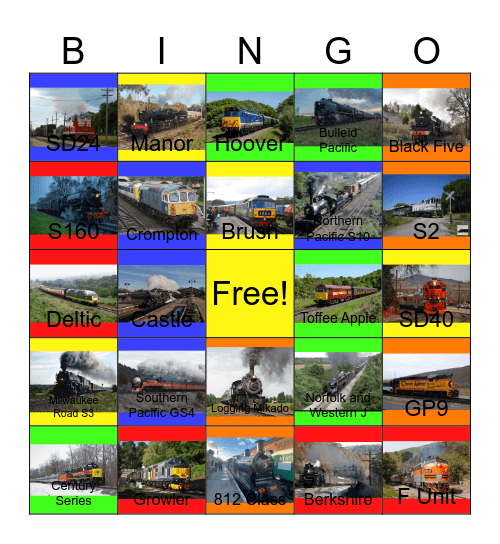 Locomotives with Important Days Bingo Card