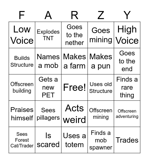 Farzy Bingo Card