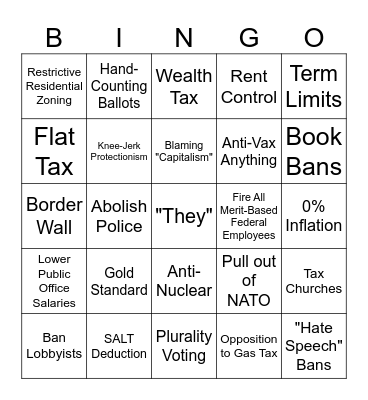 TERRIBLE POPULIST IDEA BINGO Card