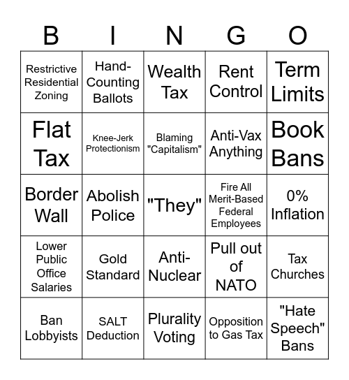 TERRIBLE POPULIST IDEA BINGO Card