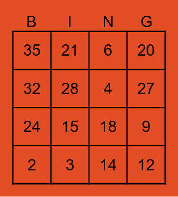 Multiplication Bingo Card