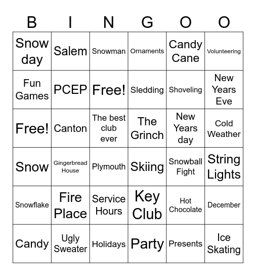 Key Club Bingo Card