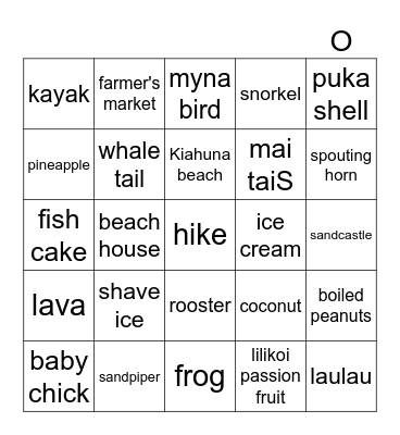 Kauai 2023-2024 Bingo Card