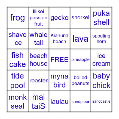 Kauai 2023-2024 Bingo Card