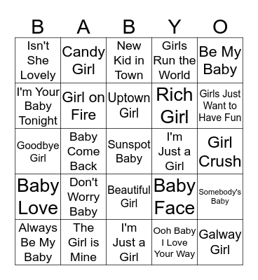 Baby "O" Bingo Card